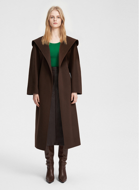 ELLASSAY歌力思秋冬新款绵羊毛复古连帽领毛呢外套EWB354D01700