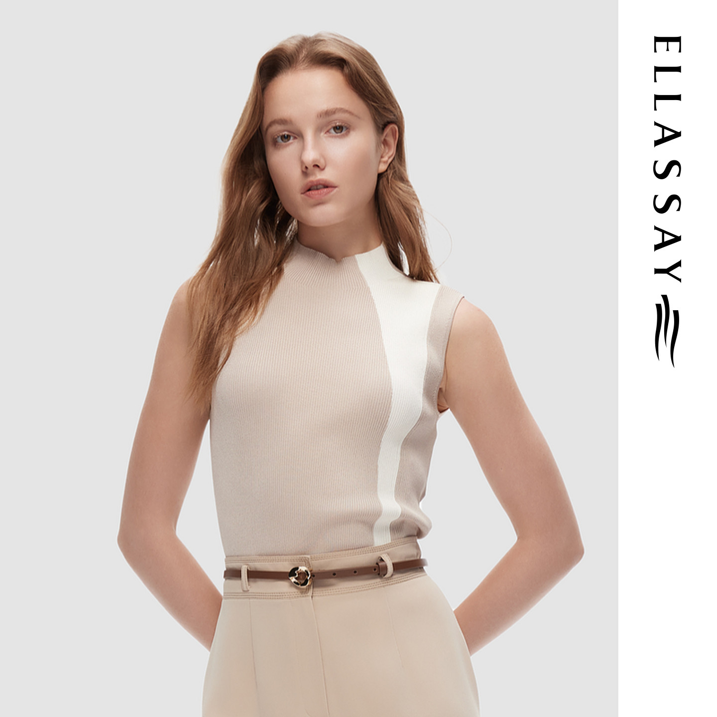 ELLASSAY歌力思秋冬新款时尚拼色设计感无袖针织衫女EWF343M05800