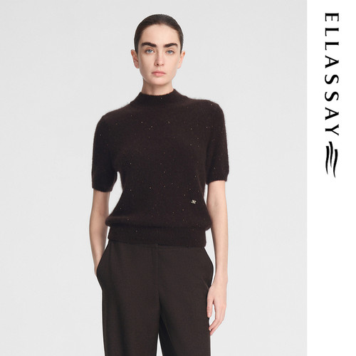 ELLASSAY歌力思秋冬新款微拉毛真丝羊绒短袖针织衫女EWF354M02900