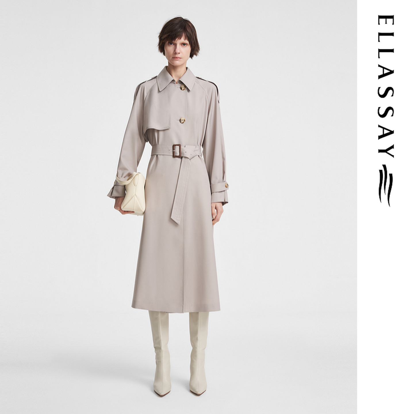 ELLASSAY歌力思2026早春新款绵羊毛简约中长款风衣女EWE351F00100