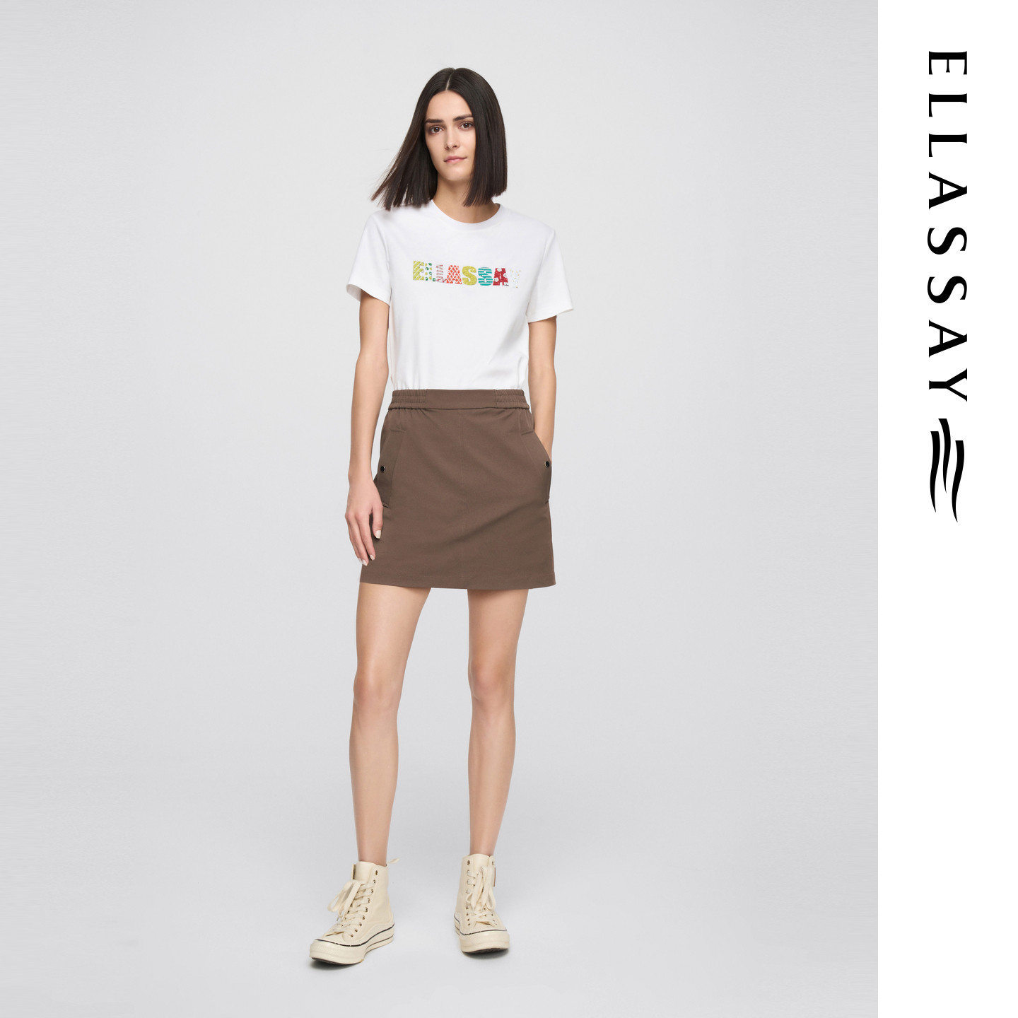 ELLASSAY歌力思夏季新款松紧腰休闲百搭A字短裙裤女EWW361K01800