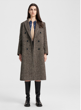 ELLASSAY歌力思秋冬新款绵羊毛复古双排扣毛呢大衣女EWB343D00500