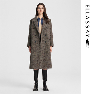 ELLASSAY歌力思秋冬新款 绵羊毛复古双排扣毛呢大衣女EWB343D00500