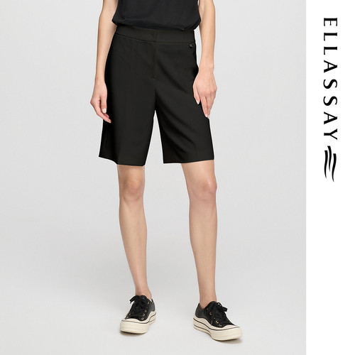ELLASSAY歌力思夏季新款醋纤黑色高腰五分休闲裤女EWE362K05200