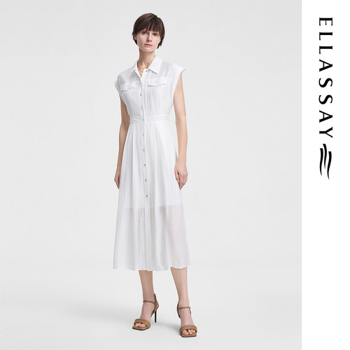 ELLASSAY歌力思夏季新款简约高级无袖衬衫连衣裙女EWW352Y05500