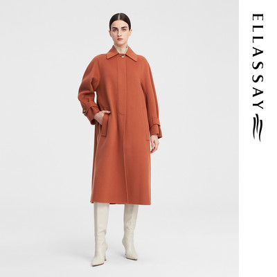 ELLASSAY歌力思冬季新款100%山羊绒长款毛呢大衣女EWF344D02800