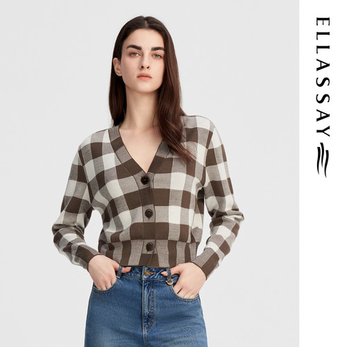 ELLASSAY歌力思秋冬新款绵羊毛简约V领针织衫女EWW343M11800