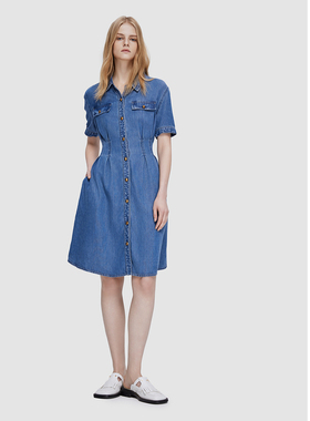 ELLASSAY歌力思春季新款复古工装简约牛仔连衣裙女EWD351N01300