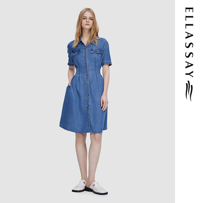 ELLASSAY歌力思春季新款复古工装简约牛仔连衣裙女EWD351N01300