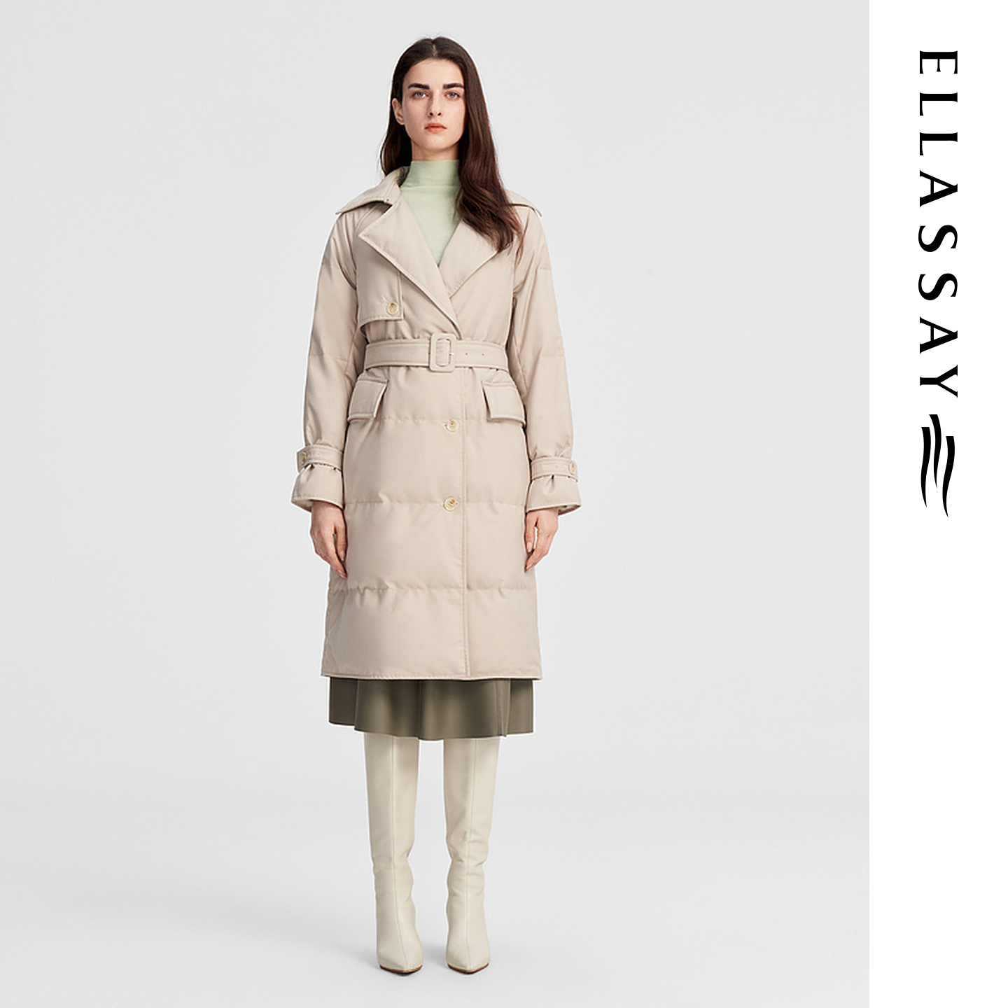 ELLASSAY歌力思秋冬新款气质风衣式鹅绒羽绒服女EWW344L04200