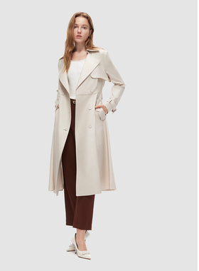 ELLASSAY歌力思秋季新款经典优雅双排扣风衣外套女EWE343F00600