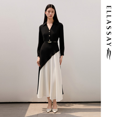 ELLASSAY歌力思2026夏季新款醋纤斜向拼接连衣裙女EWU363Y02000