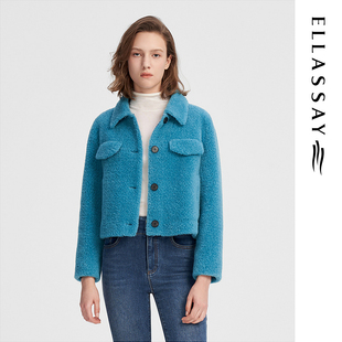 ELLASSAY歌力思秋冬新款 摇粒绒外套女EWW344D04200 绵羊毛短款