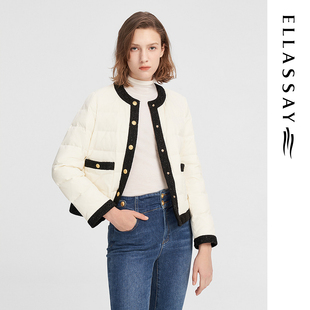 ELLASSAY歌力思秋冬新款 小香风撞色鹅绒羽绒服女EWW344L01500