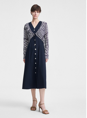 ELLASSAY歌力思春季新款老花针织真两件收腰连衣裙女EWW351Y10200