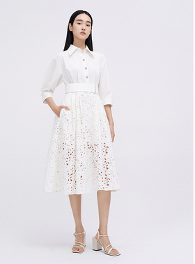 ELLASSAY歌力思2026早春新款棉感绣花假两件连衣裙女EWE341Y01300