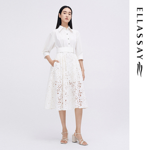 ELLASSAY歌力思2025早春新款 棉感绣花假两件连衣裙女EWE341Y01300