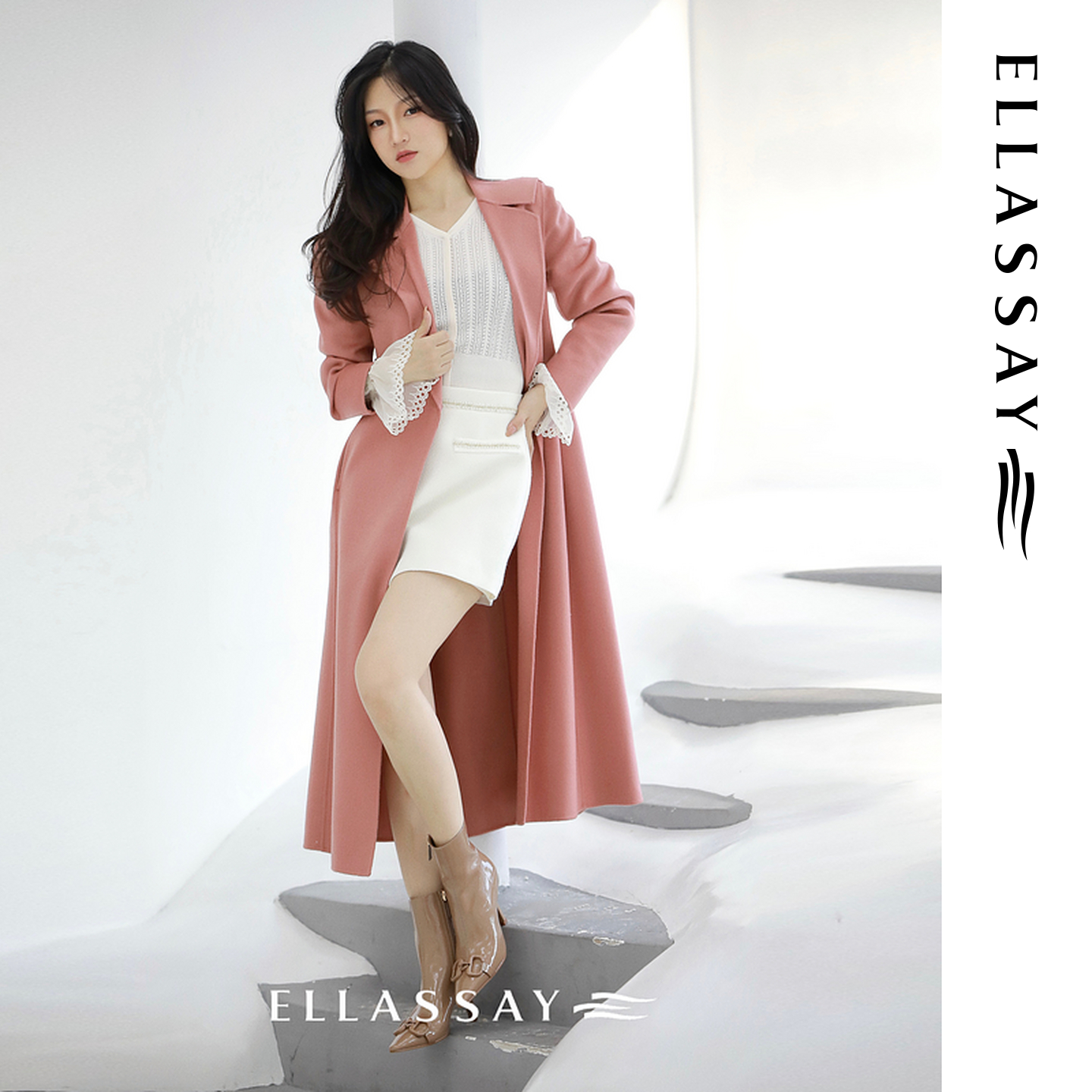 ELLASSAY歌力思秋冬新款简约气质中长款羊毛呢大衣女EWE334D01200