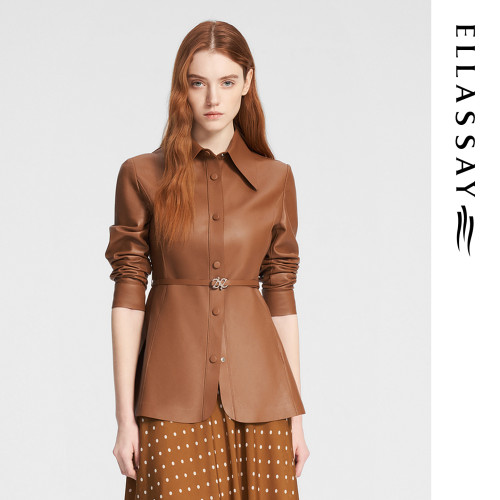 ELLASSAY歌力思秋季新款羊皮革低调高级复古感西装女EWE353X03900