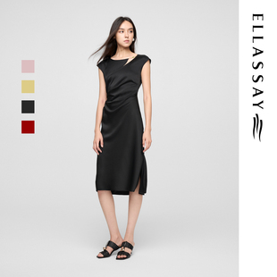 ELLASSAY歌力思春夏新款三醋酸丝光垂顺纯色连衣裙女EWW362Y02900