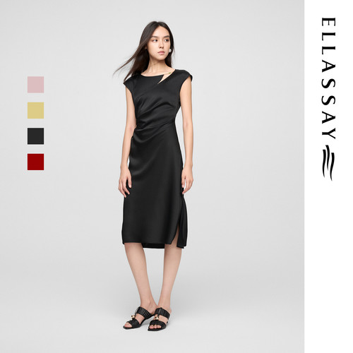 ELLASSAY歌力思春夏新款三醋酸丝光垂顺纯色连衣裙女EWW362Y02900