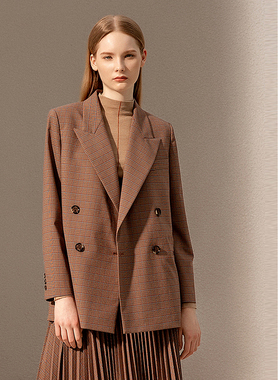 ELLASSAY歌力思秋冬新款红粉格纹直筒时尚通勤西装女EWD333T00800