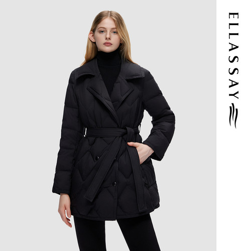 ELLASSAY歌力思秋冬新款气质简约菱形格中长羽绒服女EWD353L00700