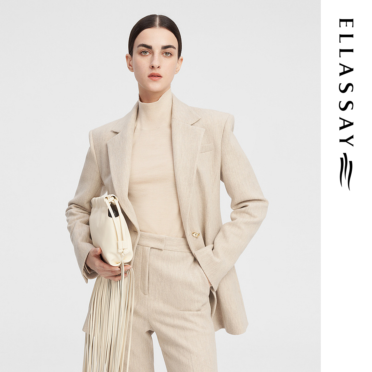 ELLASSAY歌力思秋冬新款绵羊毛简约一粒扣西装女EWF344T01300