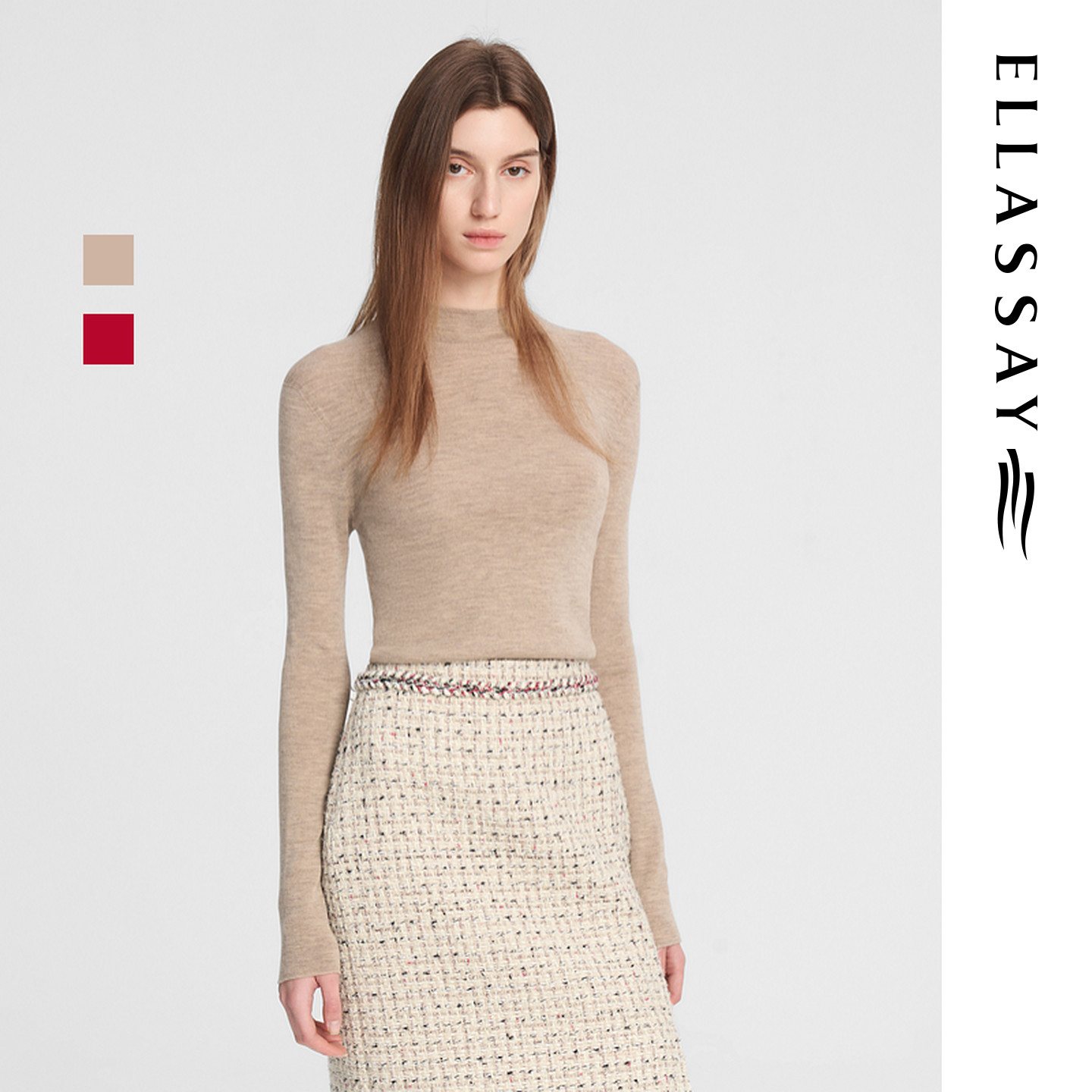 ELLASSAY歌力思秋季新款绵羊毛温柔优雅修身针织衫女EWE353M01000