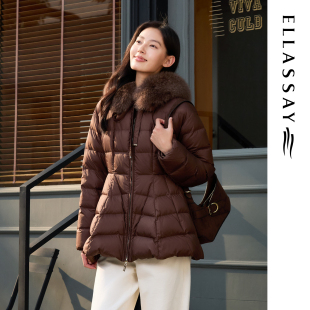 ELLASSAY歌力思冬季新款狐狸毛领短款鹅绒羽绒服女EWE364L02800