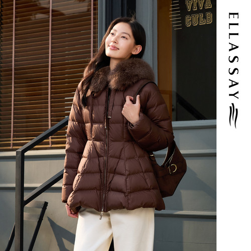 ELLASSAY歌力思冬季新款狐狸毛领短款鹅绒羽绒服女EWE364L02800