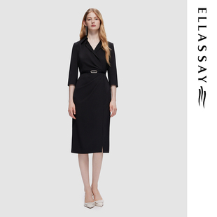 ELLASSAY歌力思秋季新款职业通勤简约七分袖连衣裙女EWD353Y05500