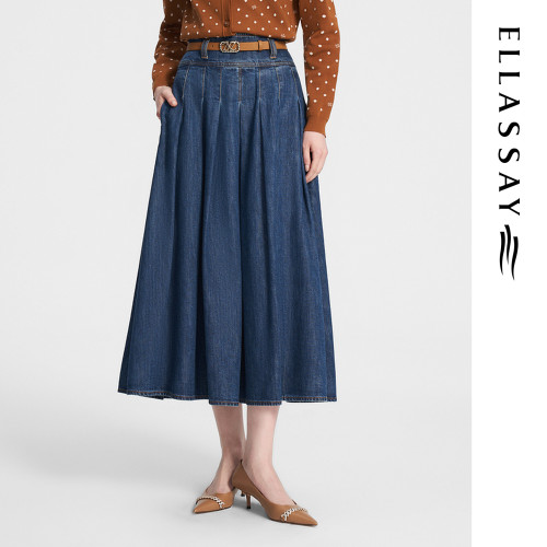 ELLASSAY歌力思秋季新款复古时髦顺滑牛仔半身裙女EWE353N00900