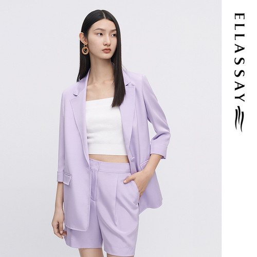 ELLASSAY歌力思夏季新款桑蚕丝简约纯色一粒扣西装女EWW342T02800