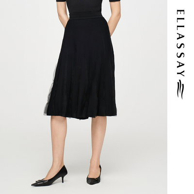 ELLASSAY歌力思秋季新款经典黑简约气质A字半身裙女EWV353M00100