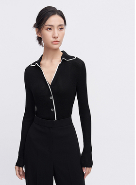 ELLASSAY歌力思2026早春撞色边修身简约羊毛针织衫EWE341M05700