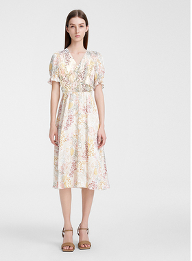 ELLASSAY歌力思春季新款100%桑蚕丝茶歇连衣裙女EWE351Y06300