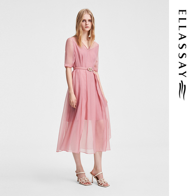 ELLASSAY歌力思春夏新款轻盈飘逸收腰中长款连衣裙女EWF352Y14700
