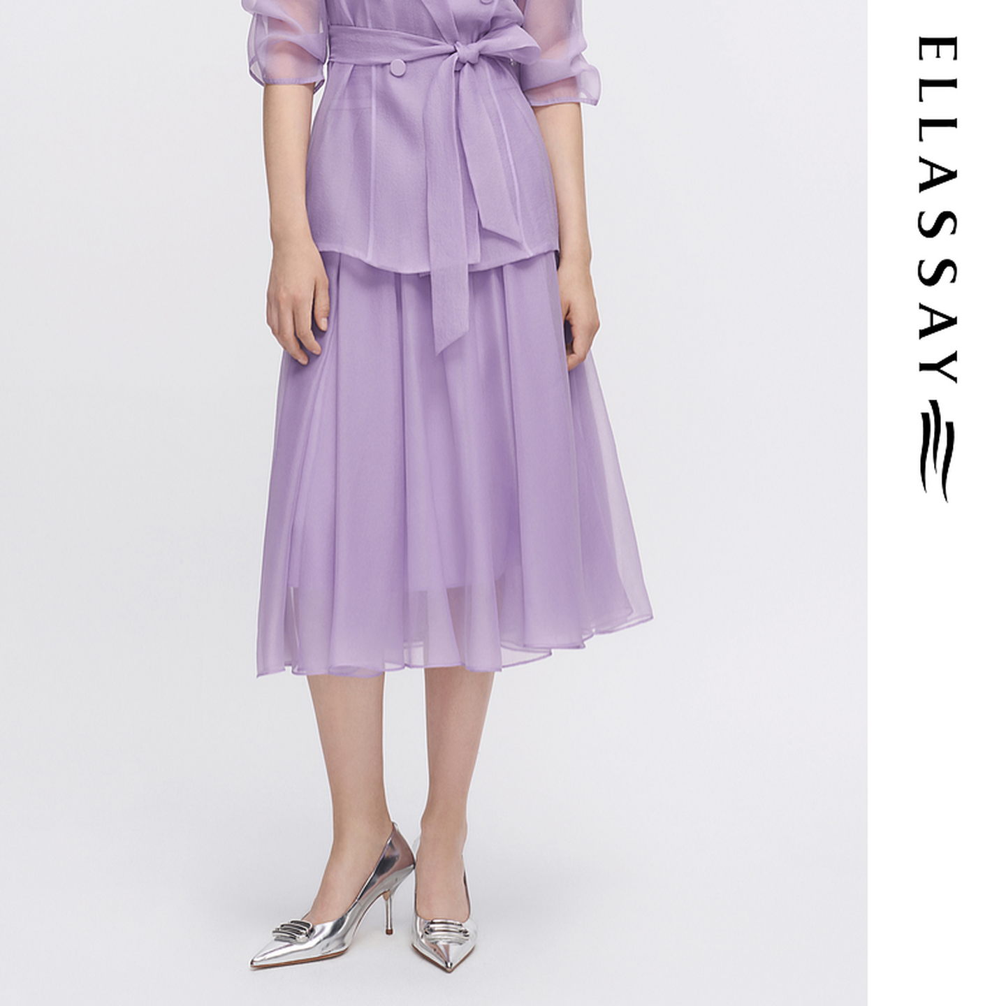 ELLASSAY歌力思春夏新款轻盈飘逸纱面A字半身裙女EWF342Q03200