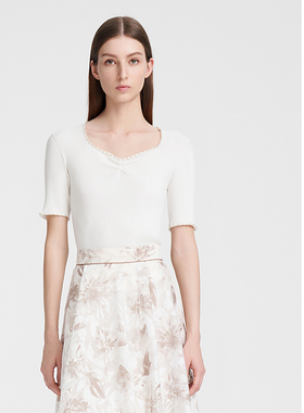 ELLASSAY歌力思夏季新款修身珍珠方领短袖针织衫女EWE352M00800