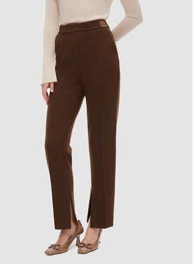 ELLASSAY歌力思秋季新款绵羊毛裤脚开叉直筒休闲裤女EWW346K03200