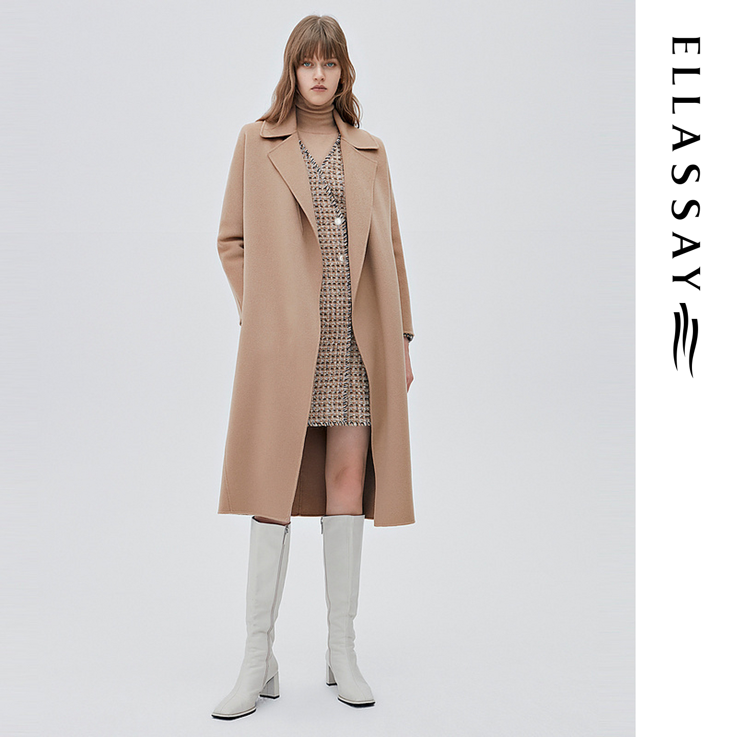 ELLASSAY歌力思冬季新款绵羊毛廓形高级质感大衣女EWF334D01400