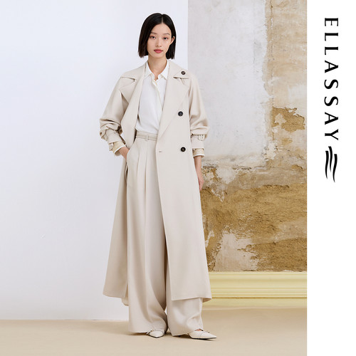 ELLASSAY歌力思26春季新款绵羊毛复古英伦廓形风衣女EWF371F00200