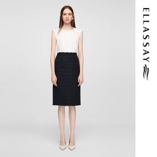 ELLASSAY歌力思春夏新款三醋纤异质拼接黑白连衣裙女EWE361Y03300