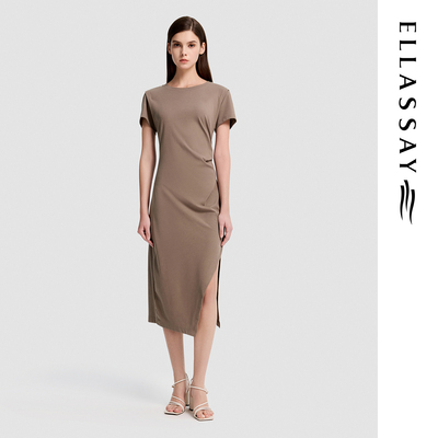 ELLASSAY歌力思2026夏季新款棉立体修身短袖连衣裙女EWB372Y06600