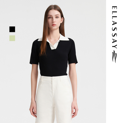 ELLASSAY歌力思夏季新款撞色POLO领显瘦短袖针织衫女EWB352M00100