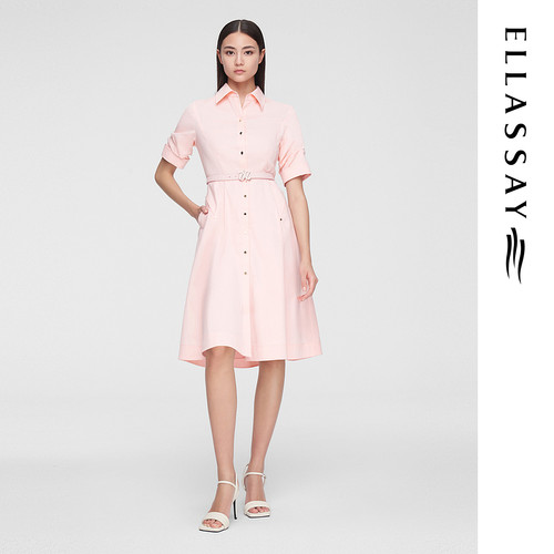 ELLASSAY歌力思夏季新款罗马假日短袖衬衫连衣裙女EWW352Y12500