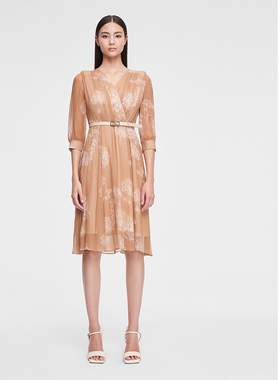 ELLASSAY歌力思夏季新款桑蚕丝V领气质百搭连衣裙女EWE352Y15200