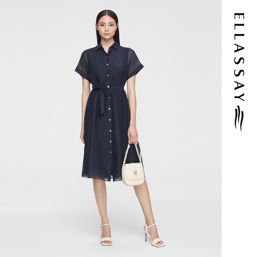 ELLASSAY歌力思夏季新款莱赛尔简约优雅衬衫连衣裙女EWW352Y09500