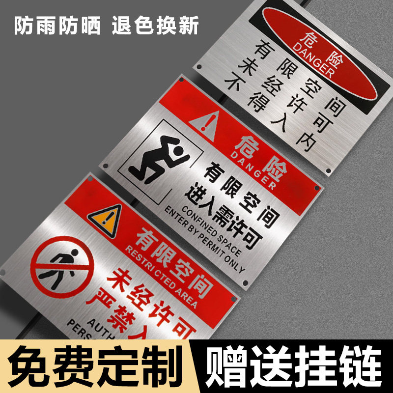 金属铭牌受限空间警示牌禁止入内危险警告标志牌有限空间警示标识牌不锈钢作业风险安全告知牌定制定制铝板图片